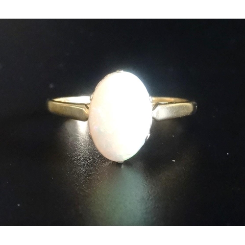 21 - OPAL SINGLE STONE RING
the oval cabochon opal on nine carat gold shank, ring size P