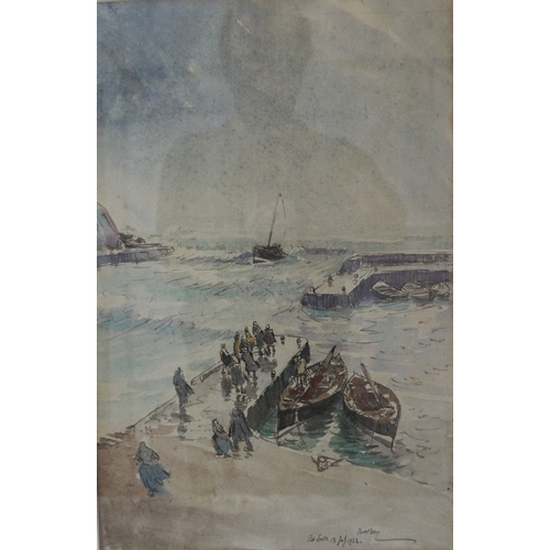 377 - JAMES MCBEY (Scottish 1883-1959)
Port Erroll, watercolour, signed and dated 13 July 1922, 42.5cm x 2...