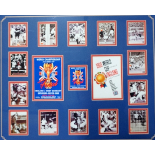322 - 1966 FOOTBALL WORLD CUP FRAMED COMMEMORATIVE MONTAGE
comprising images of the game around facsimile ... 