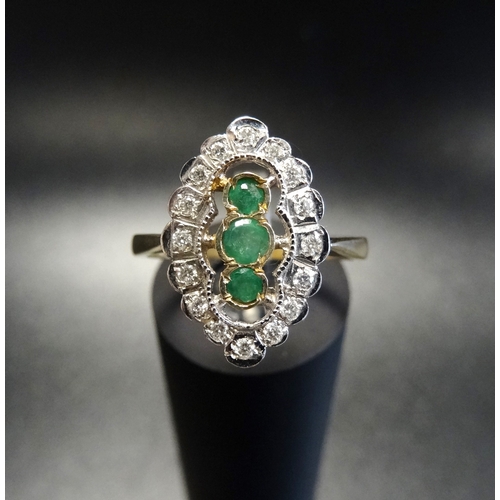 19 - ART DECO STYLE EMERALD AND DIAMOND PLAQUE RING
the central three vertically set emeralds in marquise... 