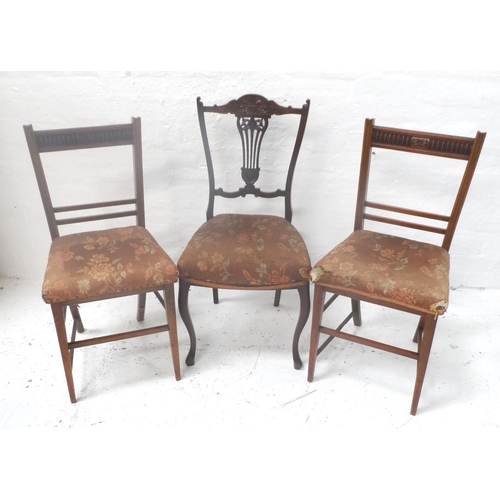 178 - PAIR OF EDWARDIAN OAK SIDE CHAIRS
each with a carved top rail above a floral stuffover seat, standin... 