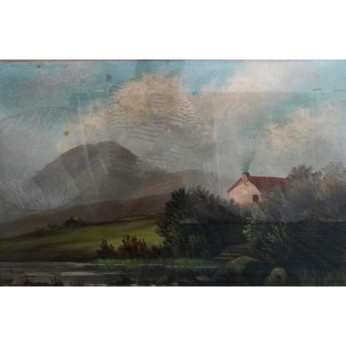 470 - C. FRASER
Highland steading, oil on board, signed, 44cm x 67.5cm, together with A. HEGGIE, Flat hall... 