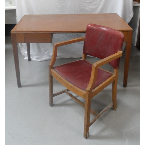 494 - 1950s OAK OFFICE DESK
with an inset top above two frieze drawers, standing on tapering supports, 136... 