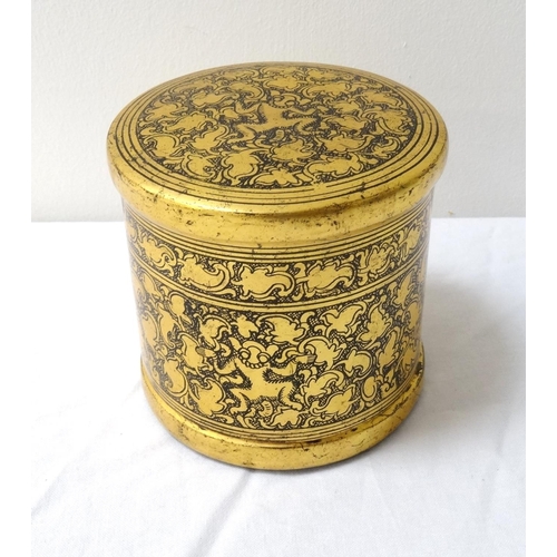 262 - CHINESE LACQUERED TEA CADDY
of two section construction with a lift off lid, decorated with gilt flo... 