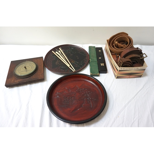 273 - MIXED LOT OF COLLECTABLES
including a Schweppes oak cased aneroid barometer, two Japanese circular c... 