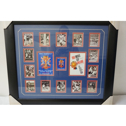 445 - 1966 FOOTBALL WORLD CUP FRAMED COMMEMORATIVE MONTAGE
comprising images of the game around facsimile ... 