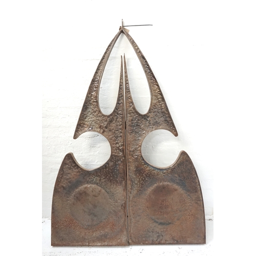 294 - ABSTRACT METAL SCULPTURE
formed of two shaped sections to form an arrowhead design, 187cm x 127cm