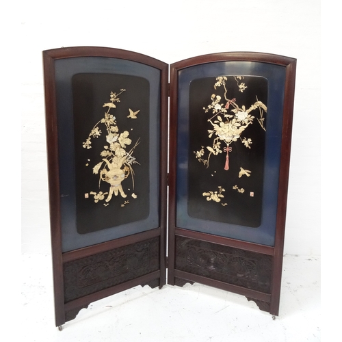 488 - JAPANESE SHIBAYAMA STYLE TWO FOLD SCREEN
early 20th century, the arched and lacquered panels with sc... 