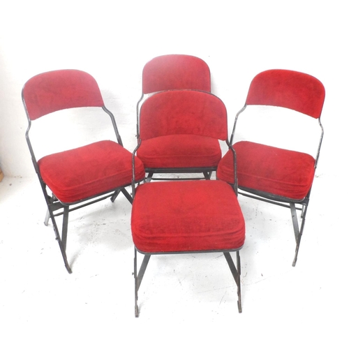 498 - FOUR FOLDING METAL FRAME CHAIRS
with shaped padded backs and seats, covered in plush red material
No... 