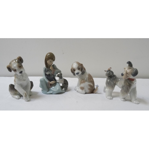 240 - FOUR BOXED LLADRO FIGURINES
including New Friend, 13cm high; Unexpected Visit, 13cm high; Gentle Sur... 