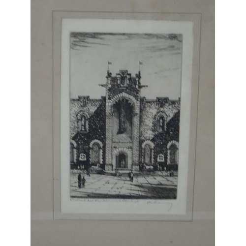 471 - A. SIMES
Scottish National War Memorial, Edinburgh, etching, 16cm x 10.3cm and White Horse Close, Ed... 