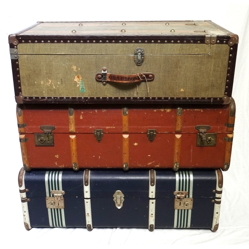 287 - VINTAGE TRAVELLING TRUNK
with a fold down front revealing a hanging rail, 87cm x 53cm x 27cm, togeth... 