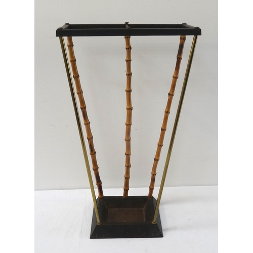 259 - STICK STAND
the two division top with bamboo and brass supports to a shaped drip pan, 50.5cm high