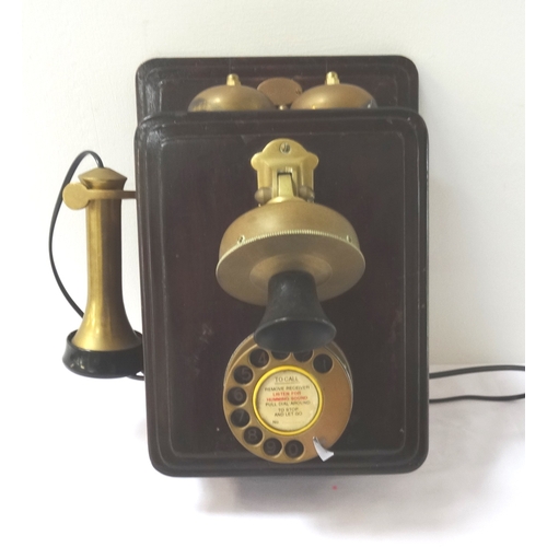 325 - SIEMENS STAINED PINE VINTAGE WALL MOUNTED TELEPHONE
with two bell ringer, separate brass mouth and e... 