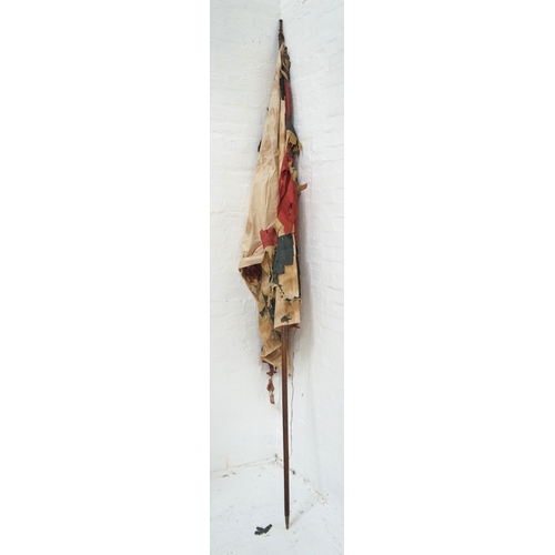 426 - VINTAGE UNION FLAG
mounted on an elm staff with metal finial, the cotton and satin flag with wear, 2... 