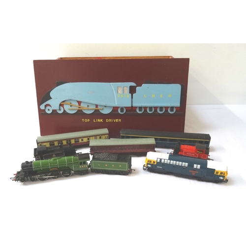 419 - HAND BUILT WOODEN LOCOMOTIVE STORAGE BOX
the lid decorated with the steam train Silver Fox LNER 2512... 