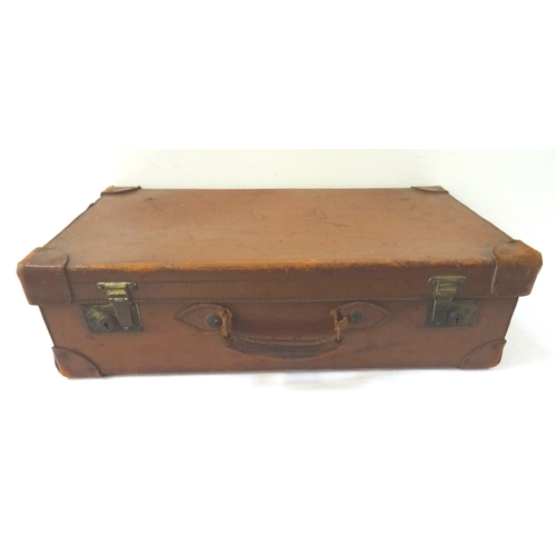 306 - TWO VINTAGE LEATHER SUITCASES
each with re-enforced corners, brass locks and carry handles (2)