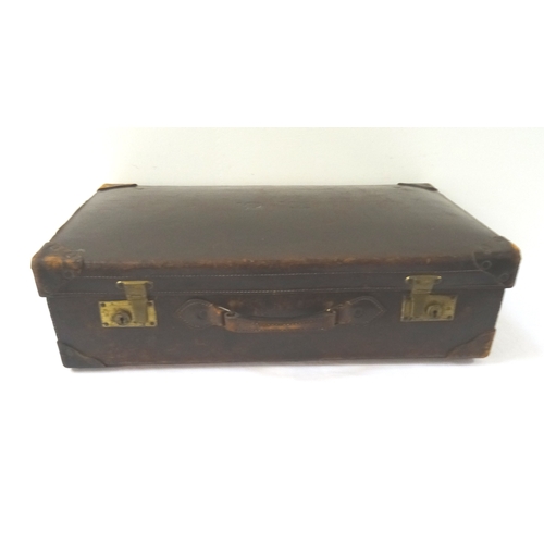 306 - TWO VINTAGE LEATHER SUITCASES
each with re-enforced corners, brass locks and carry handles (2)