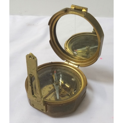 308 - STANLEY NATURAL SINE BRASS COMPASS
with an internal mirror to the lid, with a shaped body