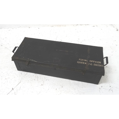 334 - METAL RAF OFFICERS TRUNK
with a lift up lid bearing the name 'Flying Officer Queen J.C. (5035193)' w... 