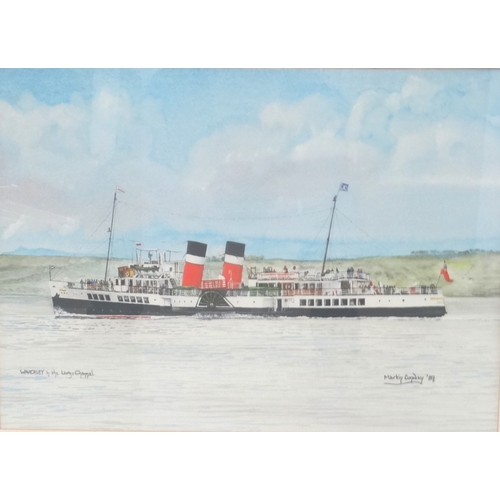 478 - MARTIN CONWAY
Waverley in the Largs channel, gouache and watercolour, signed and dated '87, 40cm x 5... 