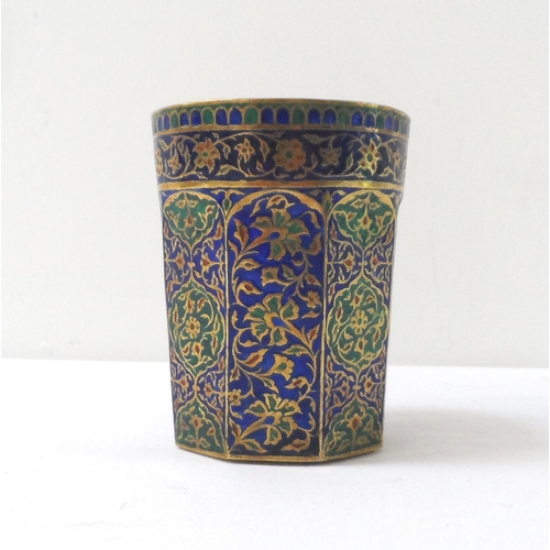 335 - ENAMEL DECORATED PERSIAN CUP
the octagonal cup with profuse floral and motif decoration, with gilt i... 