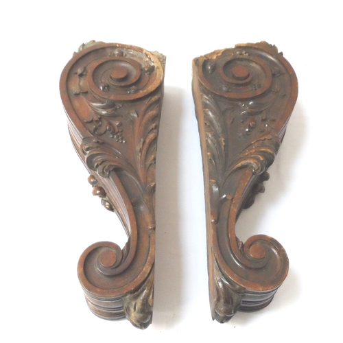 575 - PAIR OF DECORATIVE MAHOGANY CARVED SUPPORTS
each scroll shaped rectangular support with acanthus lea... 