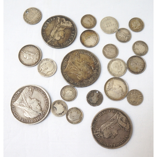 437 - SELECTION OF PRE-1920 BRITISH SILVER COINS
including 3x Crowns - 1890, 1893 and 1898, 1x double Flor... 