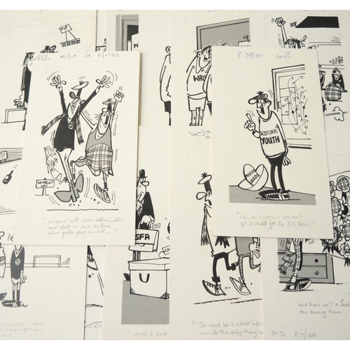 343 - ROD MCLEOD (Scottish cartoonist)
fifteen ink drawings, late 1970/early 1980s, Scottish National Foot... 