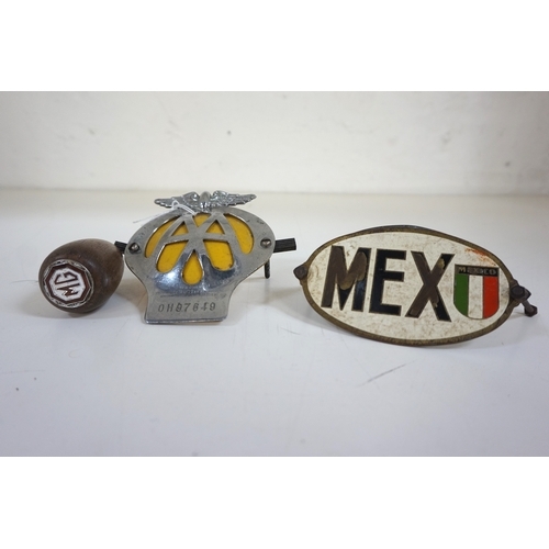 346 - MOTORING INTEREST
including an oval metal Mexican car badge, a metal Chillie car badge, an AA metal ... 