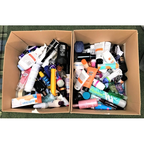 100 - TWO BOXES OF USED AND NEW TOILETRY ITEMS
including: Dior Sauvage, David Beckham Instinct, Victor Rol... 