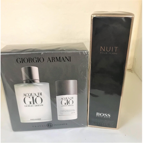 107 - NEW AND BOXED PERFUME AND COSMETICS
comprising Hugo Boss Nuit Pour Femme (75ml); and a Giorgio Arman... 