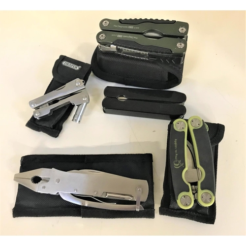 120 - SELECTION OF FIVE MULTI TOOLS
of various sizes and designs, four in pouches (5). Please note: You mu... 