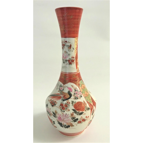 230 - SATSUMA BOTTLE NECK VASE
decorated with panels depicting birds, flowers and people, 30cm high