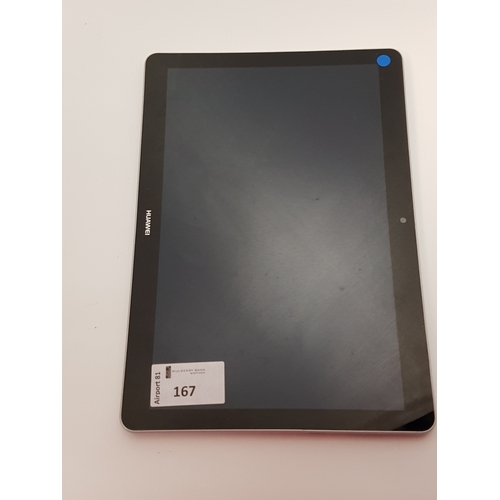 167 - HUAWEI MEDIAPAD T3 10 TABLET
Model: AGS-W09.  Google Account Locked.  Note: It is the buyer's respon... 