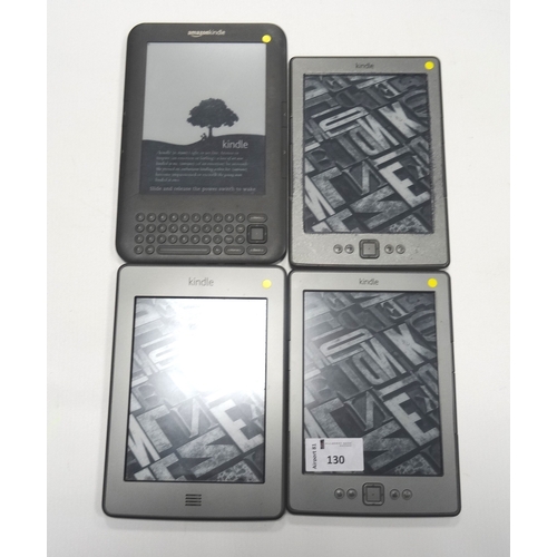 130 - SELECTION OF FOUR KINDLE DEVICES
comprising: one KINDLE 5 TOUCH WIFI, serial number: B011 1408 2294 ... 