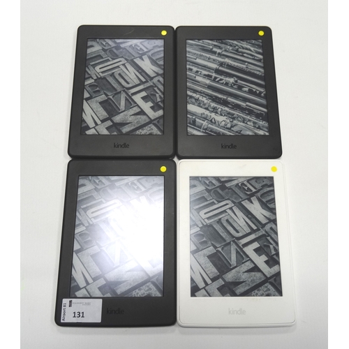 131 - FOUR KINDLE PAPERWHITE 3 (2015) WIFI DEVICES
serial numbers: G090 G105 7293 0CHS; G090 KB03 7276 0L2... 