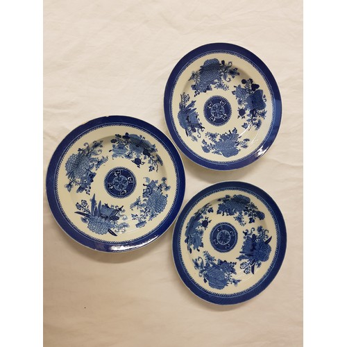 222 - THREE CHINESE BLUE AND WHITE BOWLS
decorated with floral segments around a central medallion, 24.5cm... 