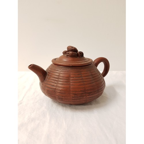 258 - 20TH CENTURY CHINESE POTTERY TEA POT
of squat form the lid with crab finial, the interior with lift ... 