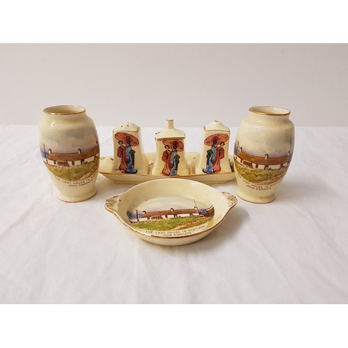 262 - ROYAL WINTON CRUET SET
comprising a shaped tray with a salt, pepper and lidded mustard jar all decor... 