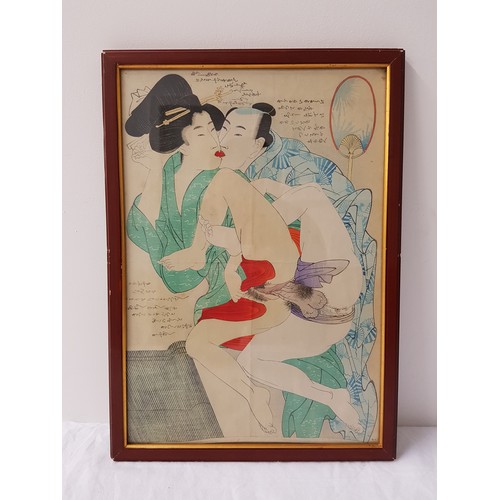 434 - JAPANESE EROTIC PRINT
depicting a couple having intercourse, 35cm x 24cm