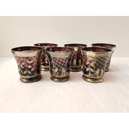 273 - SET OF SIX BOHEMIAN GLASS TUMBLERS
in mauve with silver leaf motifs (6)