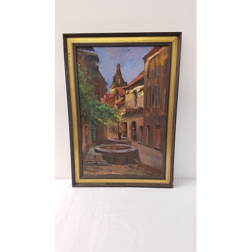 459 - FALCONER
Mediterranean village centre, oil on canvas, signed, 59.5cm x 39cm