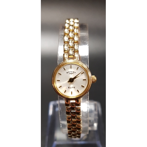 72 - LADIES NINE CARAT GOLD ROTARY ELITE WRISTWATCH
the dial with baton five minute markers, on nine cara... 