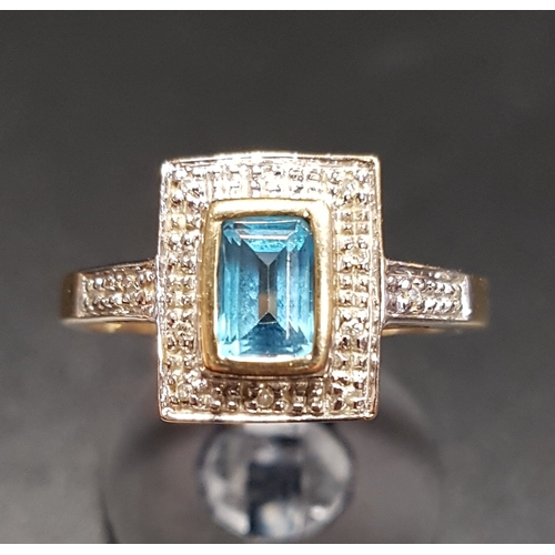 173 - BLUE TOPAZ AND DIAMOND CLUSTER RING
the central emerald cut blue topaz in illusion diamond set surro... 