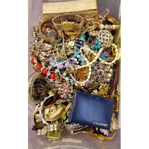 65 - LARGE SELECTION OF COSTUME JEWELLERY
including a cameo brooch, a large stone set brooch, a Coalport ... 