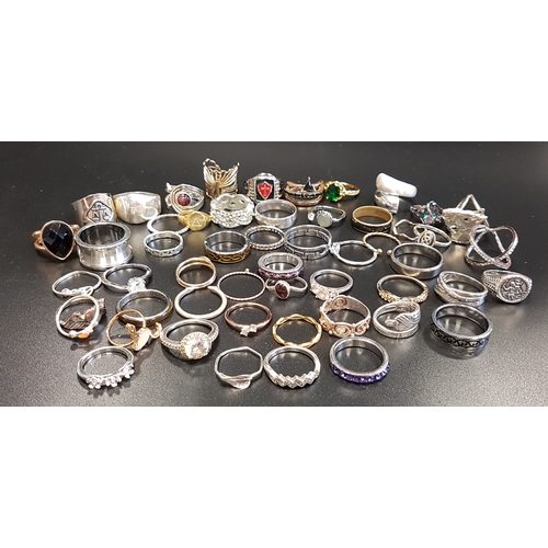 87 - SELECTION OF SILVER AND OTHER RINGS
including CZ and stone set examples, 1 box