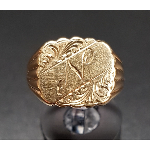 139 - NINE CARAT GOLD SIGNET RING
with engraved N and scroll decoration, ring size O and approximately 4.2... 