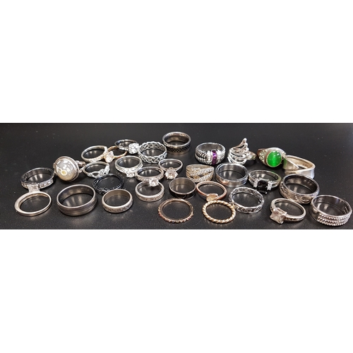 147 - SELECTION OF SILVER AND OTHER RINGS
including various CZ set examples, 1 box