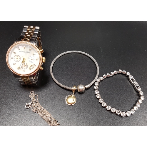 158 - SELECTION OF FASHION JEWELLERY
comprising a Michael Kors wristwatch, MK-5650; a Swarovski crystal li... 